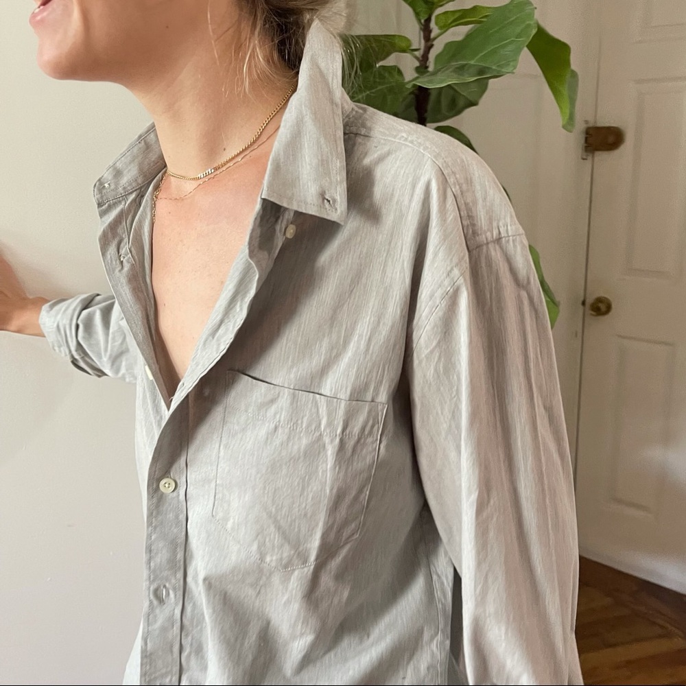 NWOT GOODFELLOW & CO Light Grey Long Sleeve Collared Pocket Button Down Shirt - Picture 6 of 14